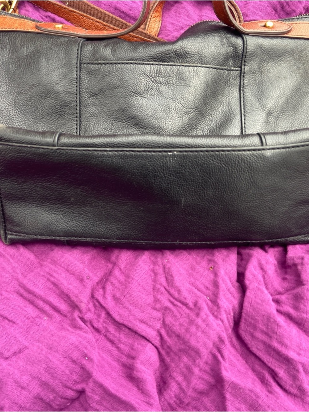 Fossil Sadie Satchel Women’s Black Leather purse with Brown Trim - Picture 8 of 9